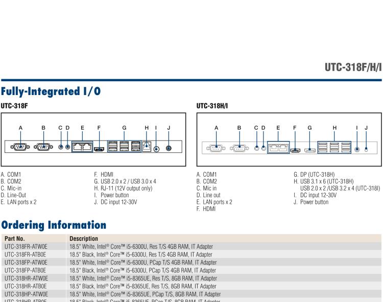 研華UTC-318F 18.5" 多功能觸控一體機(jī) ,內(nèi)置 Intel? Core? i5-6300U/Core? i3-6100U