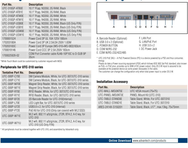 研華UTC-310G 10.1" 多功能觸控一體機(jī)，Intel? Celeron? N3350/Pentium? N4200 處理器