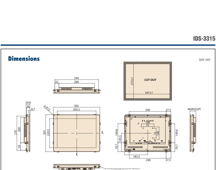 研華IDS-3315 15" 1024 x 768, VGA/DVI/HDMI 接口，采用 IP65 前面板的顯示器