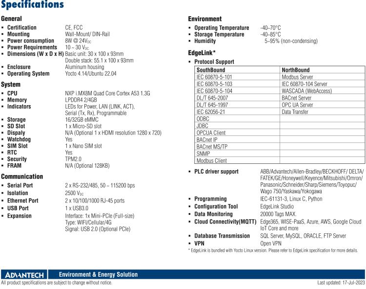 研華ECU-150 NXP i.MX8M 四核 A53高性能5G網(wǎng)關(guān) 2 x LAN, 2 x COM, 1 x USB