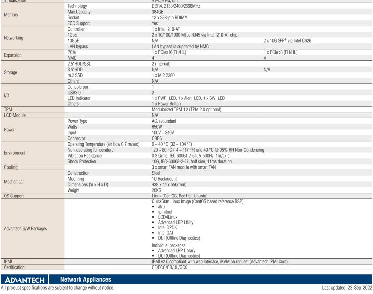 研華FWA-5070 基于Intel?Xeon?處理器可擴(kuò)展系列1U機(jī)架式網(wǎng)絡(luò)應(yīng)用平臺(tái)，最高支持4個(gè)NMC插槽