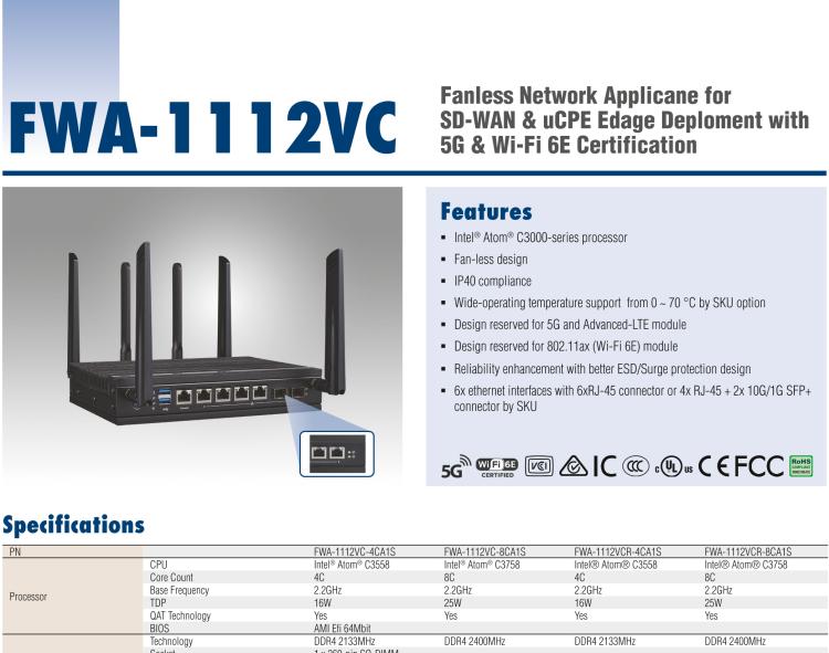 研華FWA-1112VC 用于不同部署的無風(fēng)扇網(wǎng)絡(luò)應(yīng)用平臺(tái)