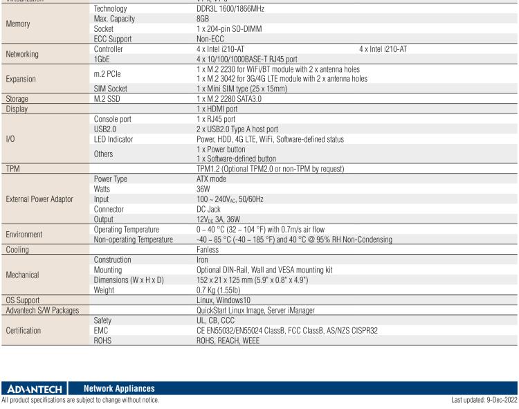 研華FWA-T011 基于Intel? Celeron? N3350/J3455 入門級SD-WAN，安全網(wǎng)關(guān)微型網(wǎng)絡應用平臺