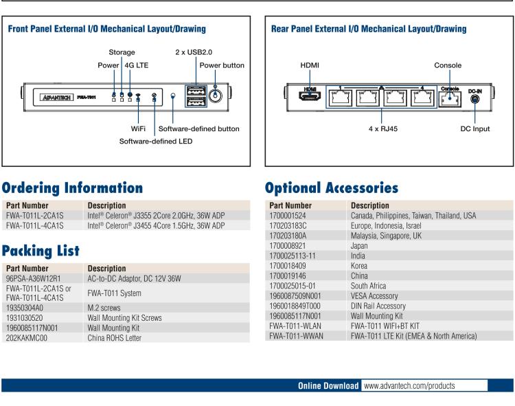 研華FWA-T011 基于Intel? Celeron? N3350/J3455 入門級SD-WAN，安全網(wǎng)關(guān)微型網(wǎng)絡應用平臺