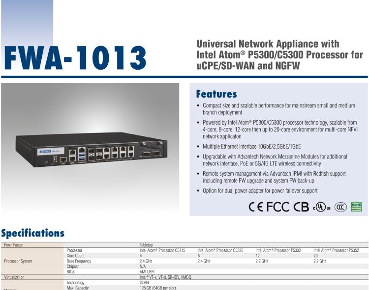 研華FWA-1013 Universal Network Appliance with Intel Atom? P5000/C5000 Processor for uCPE and SD-WAN