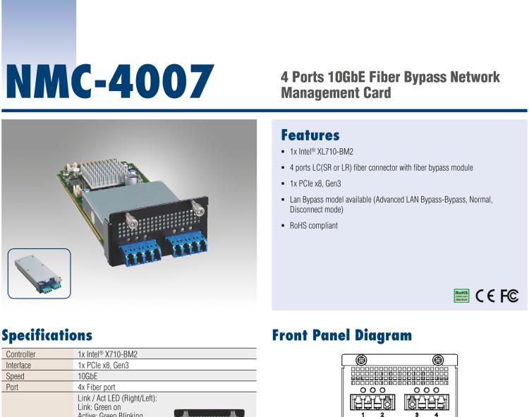 研華NMC-4007 4萬兆bypass光口網絡擴展模塊