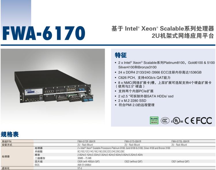 研華FWA-6170 基于 Intel? Xeon? Scalable系列處理器 2U機架式網(wǎng)絡(luò)應(yīng)用平臺