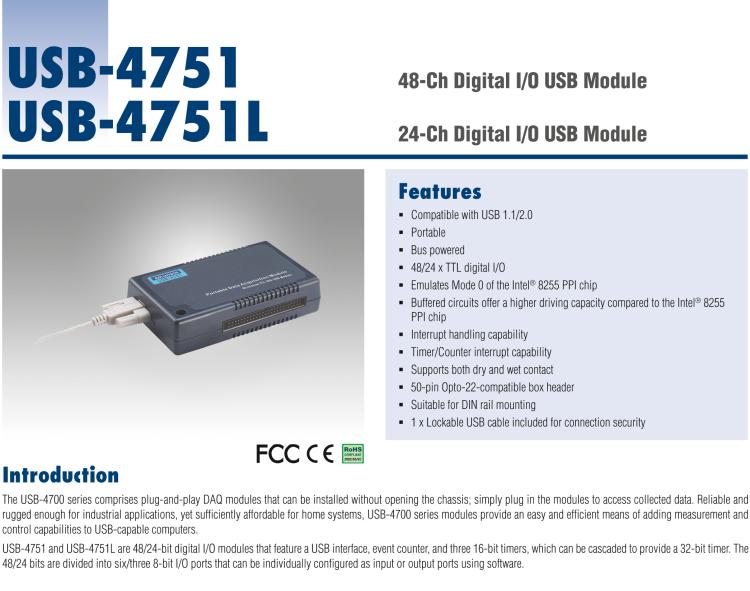 研華USB-4751 48通道隔離 DIO USB模塊