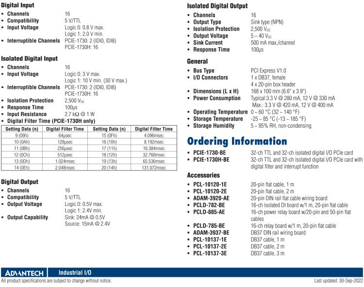 研華PCIE-1730 PCI Expresscard擴展接口，支持32通道隔離DIO和TTL DIO