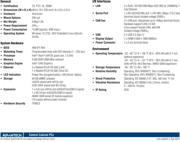 研華AMAX-5570 超微型控制平臺，采用Intel Atom處理器、64GB eMMC、2 個以太網(wǎng)口、2 個 USB、2 個 CAN、2 個 COM 和插片 IO 擴展