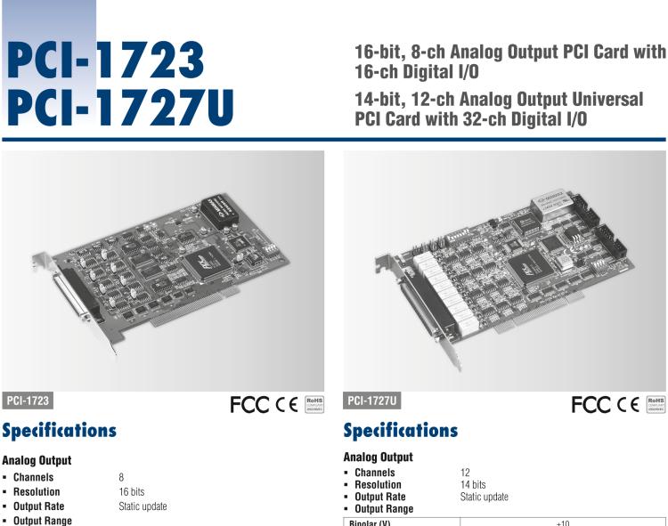 研華PCI-1723 16位，8路非隔離模擬量輸出卡