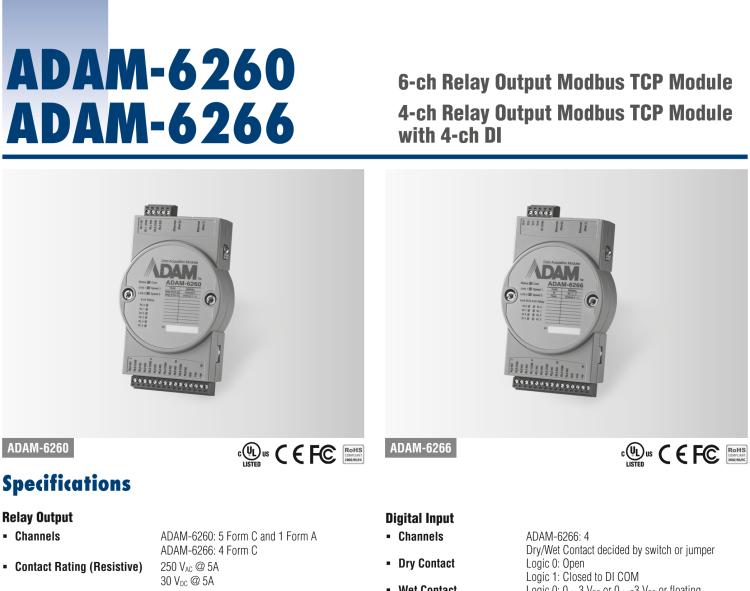 研華ADAM-6260 支持Modbus TCP的6路繼電器輸出模塊