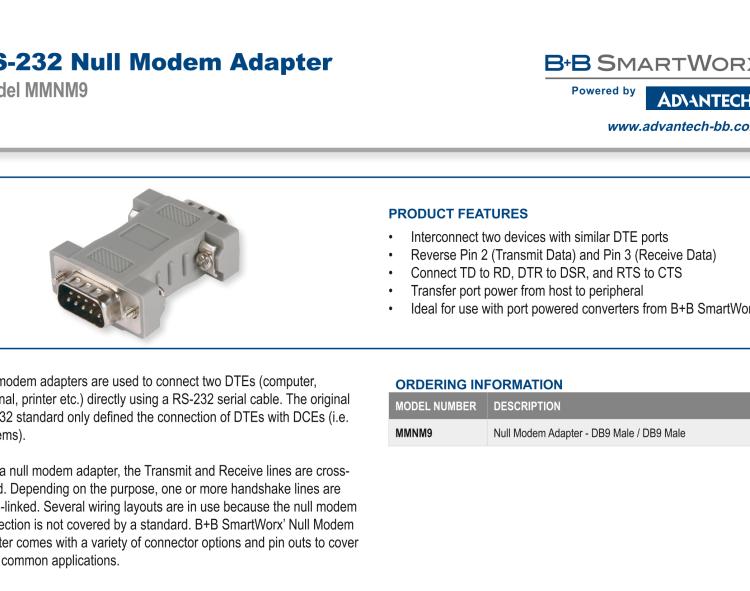 研華BB-MMNM9 Serial Port Adapter, RS-232 DB9 M / M, Null Modem