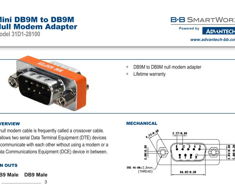 研華BB-31D1-28100 Serial Port Adapter, RS-232 DB9 M, Null Modem