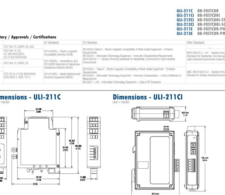 研華BB-FOSTCDRI-SC ULI-213CI 三重隔離RS-232/422/485（接線端子）至單模光纖轉(zhuǎn)換器（SC連接器）DIN導(dǎo)軌安裝